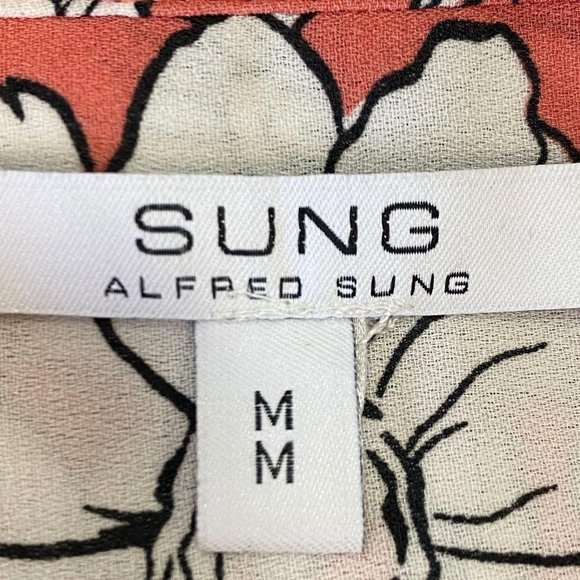 ALFRED SUNG Floral Print Sheer Collarless Shirt - Picture 2 of 8